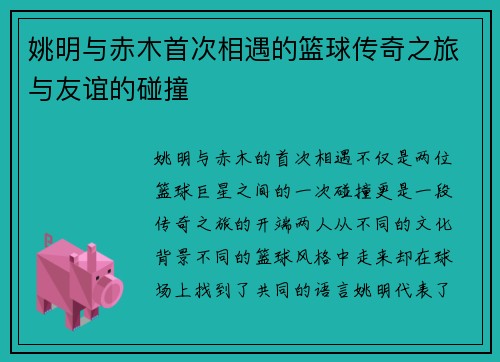 姚明与赤木首次相遇的篮球传奇之旅与友谊的碰撞